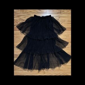 Zara Black Swiss Polka Dot Velvet Mesh Net Tiered Ruffle Midi Skirt size XS